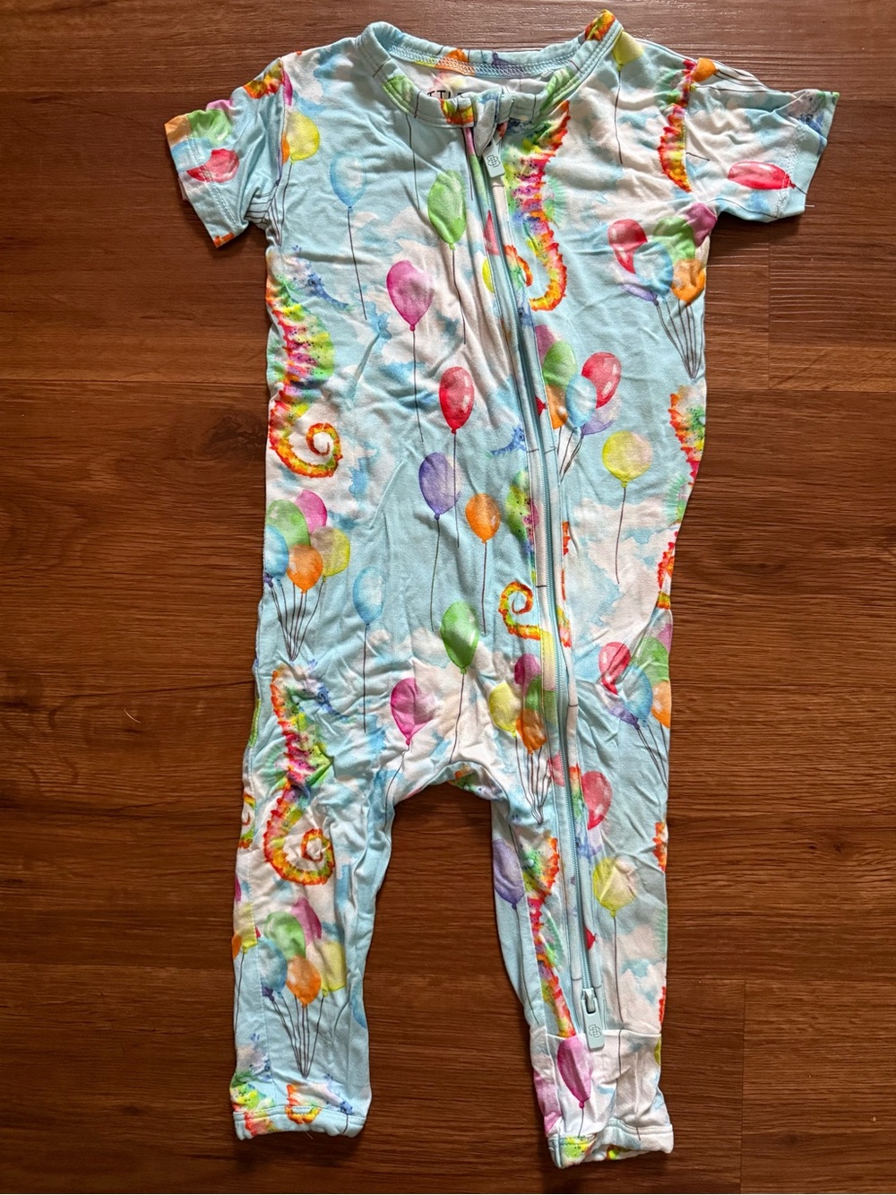 Little Bum Bums Blue Balloon and Seahorse Print Kids One-Piece Bamboo Bodysuit